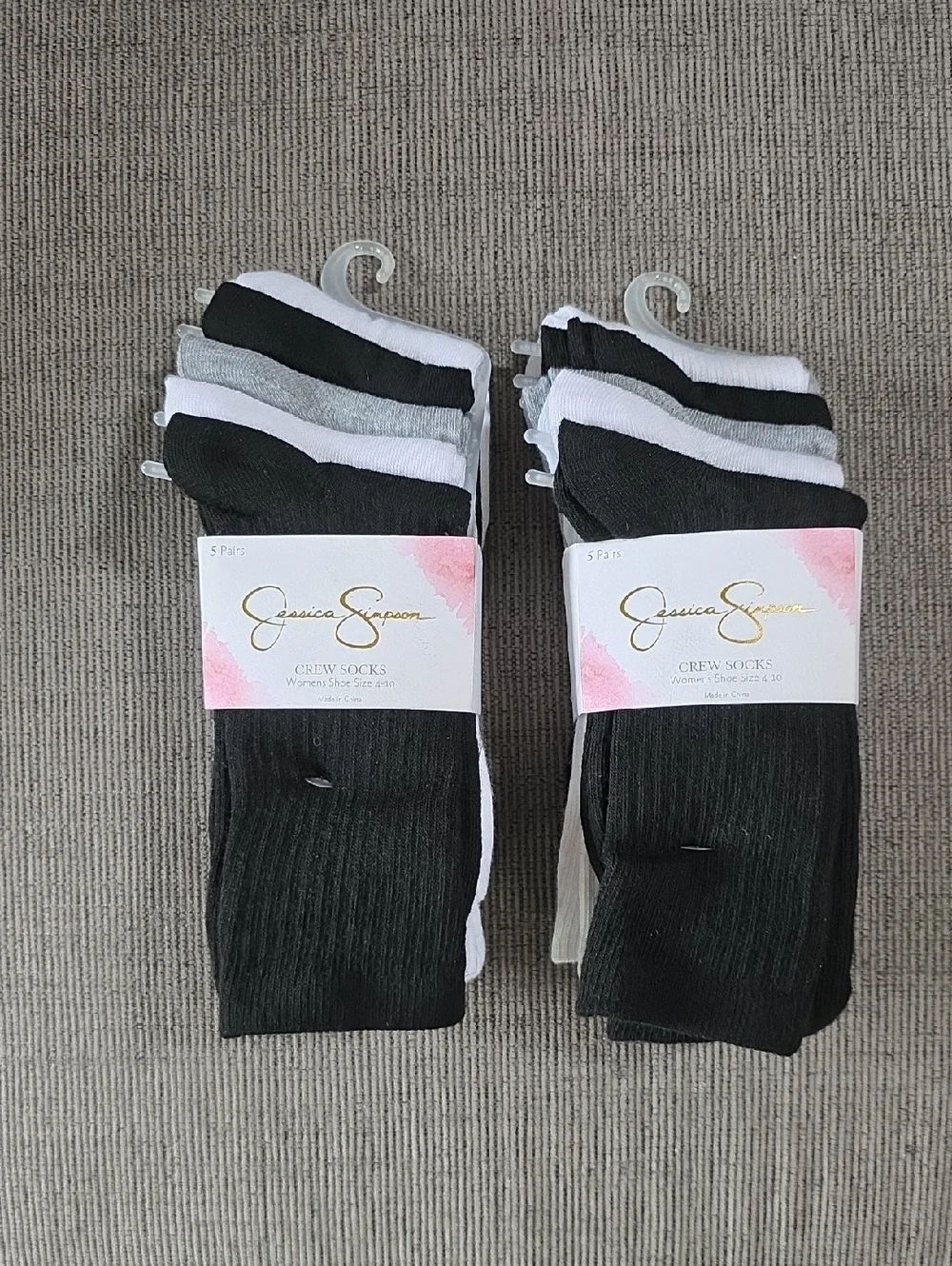 Jessica Simpson Black, White & Gray Crew Socks, Two 5-packs,‎ NWT, 10 Total.